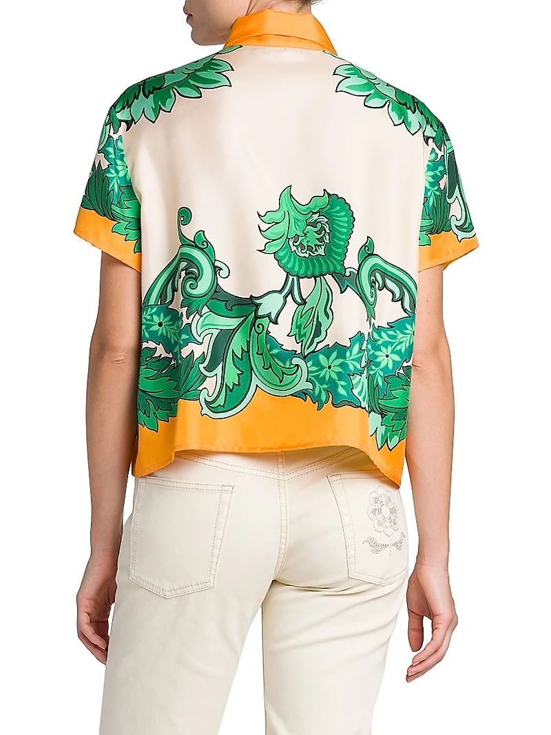 Floral Silk Short-Sleeve Blouse