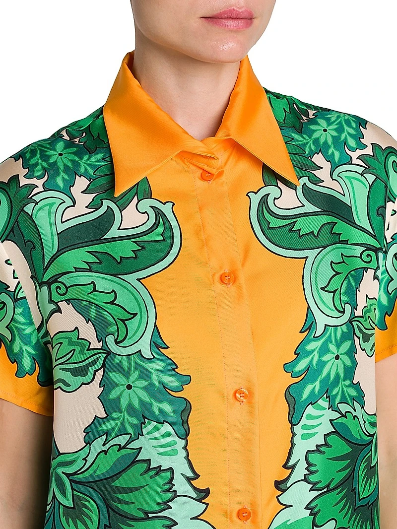 Floral Silk Short-Sleeve Blouse