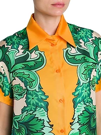 Floral Silk Short-Sleeve Blouse