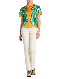Floral Silk Short-Sleeve Blouse