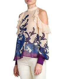 Filigree Ruffle-Trimmed Silk Top