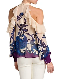 Filigree Ruffle-Trimmed Silk Top