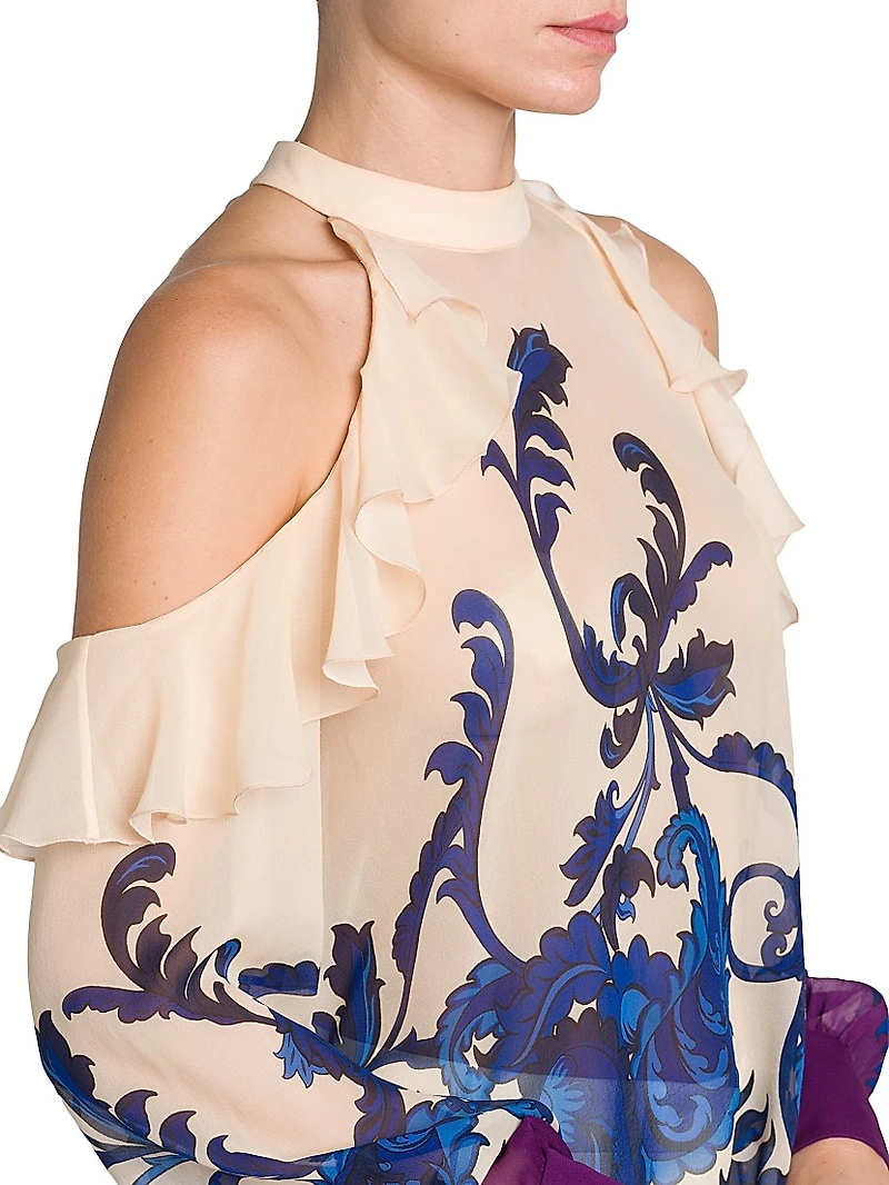 Filigree Ruffle-Trimmed Silk Top