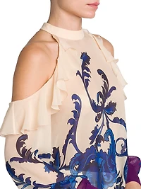 Filigree Ruffle-Trimmed Silk Top