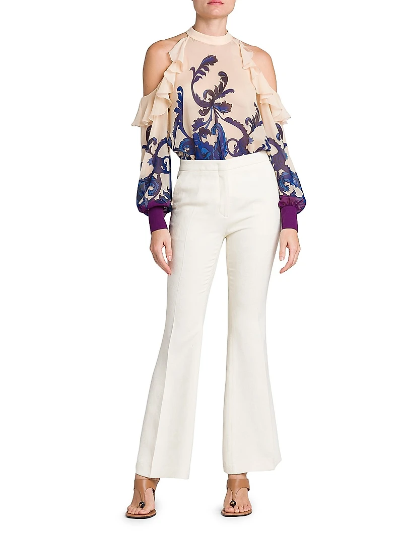 Filigree Ruffle-Trimmed Silk Top