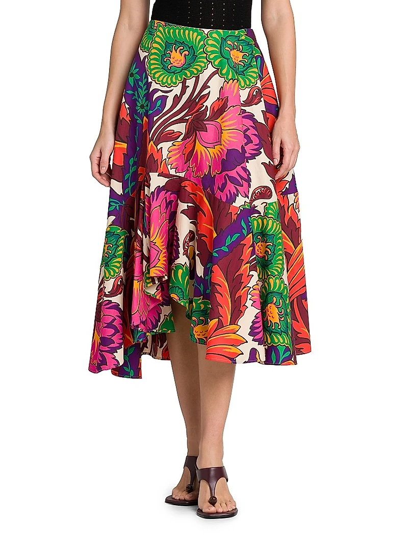 Agave Floral Cotton Midi-Skirt