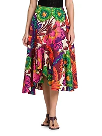 Agave Floral Cotton Midi-Skirt