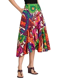 Agave Floral Cotton Midi-Skirt