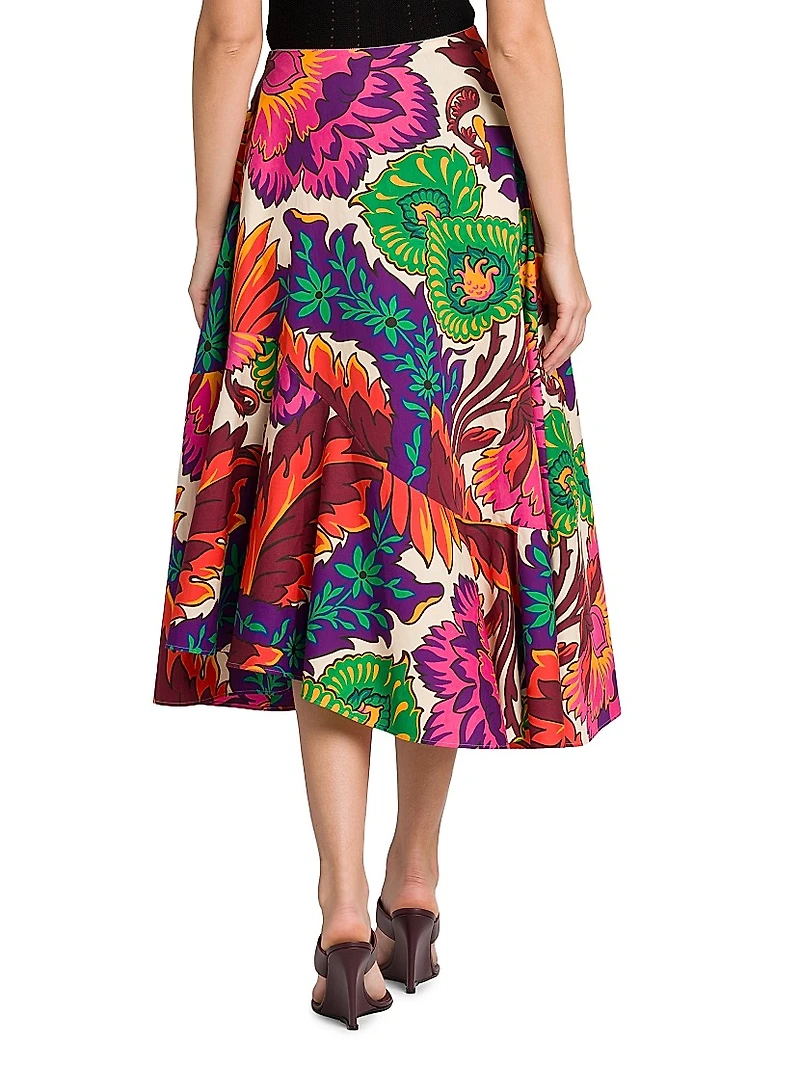 Agave Floral Cotton Midi-Skirt