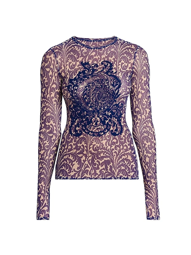 Embroidered Mesh Filigree Top