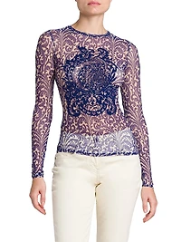 Embroidered Mesh Filigree Top