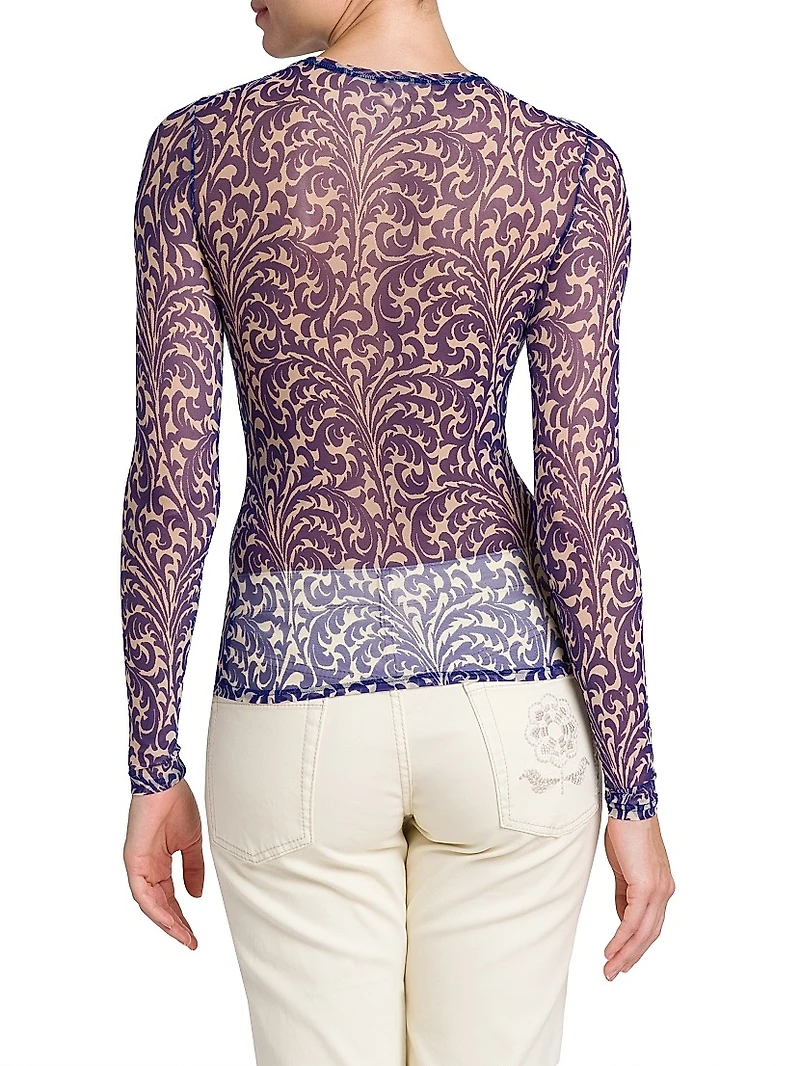 Embroidered Mesh Filigree Top