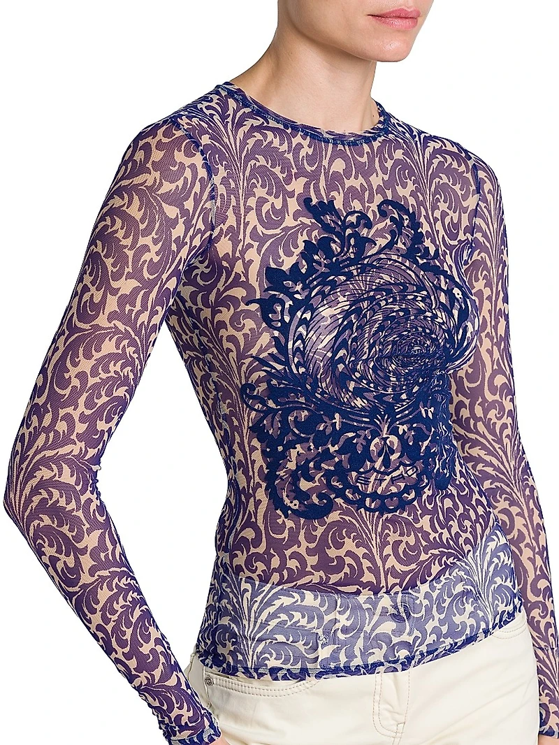 Embroidered Mesh Filigree Top