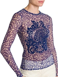 Embroidered Mesh Filigree Top
