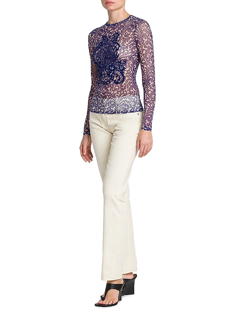 Embroidered Mesh Filigree Top