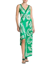 Agave Floral Wrap-Style Midi-Dress