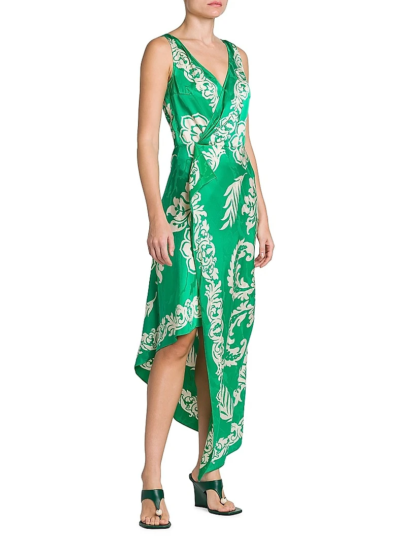 Agave Floral Wrap-Style Midi-Dress