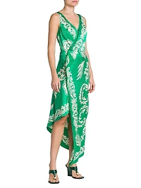 Agave Floral Wrap-Style Midi-Dress