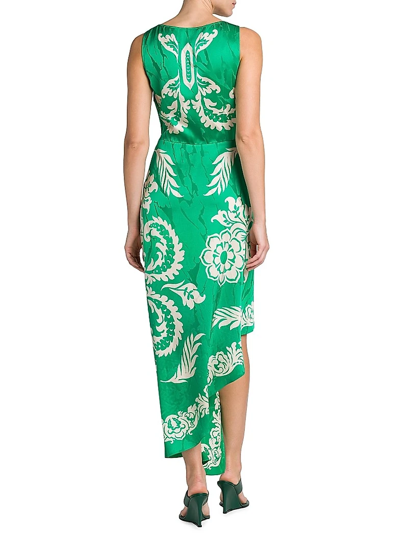 Agave Floral Wrap-Style Midi-Dress