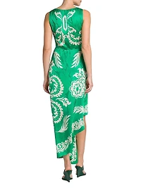 Agave Floral Wrap-Style Midi-Dress