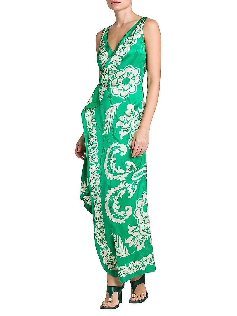 Agave Floral Wrap-Style Midi-Dress