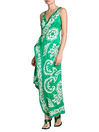 Agave Floral Wrap-Style Midi-Dress