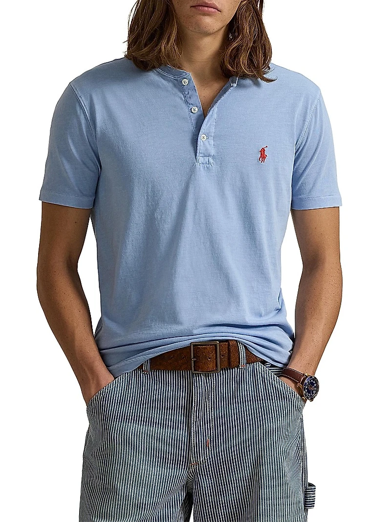 Slub Jersey Short-Sleeve Henley Shirt