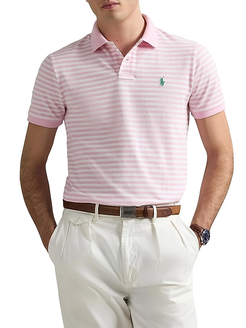 Classic-Fit Striped Mesh Polo Shirt