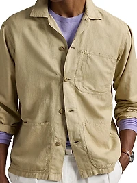 Logo-Embroidered Linen-Cotton Overshirt