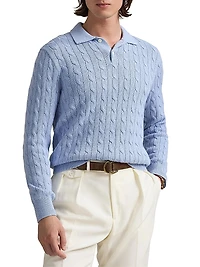 Cable-Knit Cotton Polo-Collar Sweater