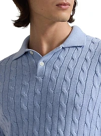Cable-Knit Cotton Polo-Collar Sweater