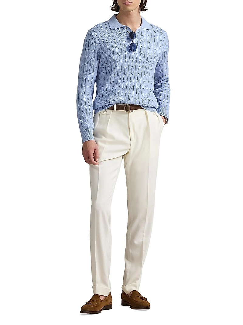Cable-Knit Cotton Polo-Collar Sweater
