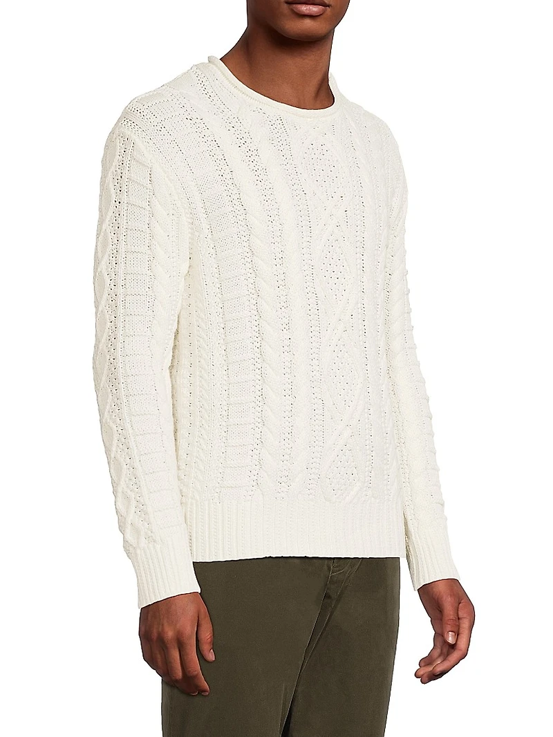 Aran-Knit Cotton Rollneck Sweater