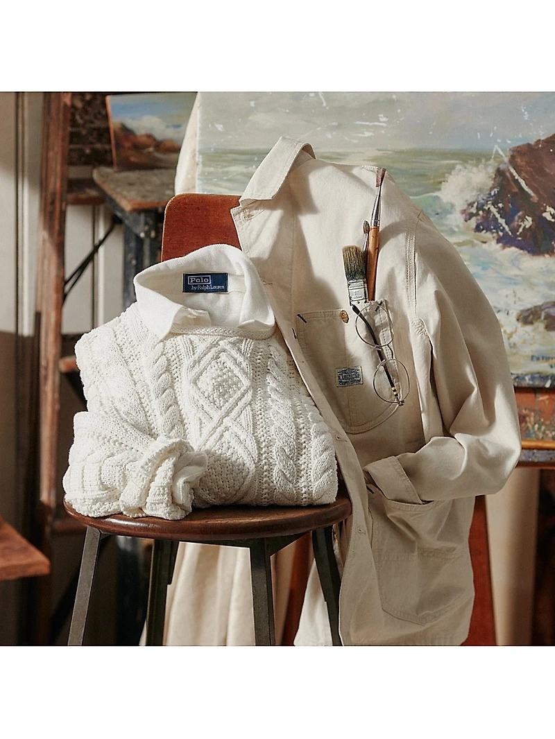 Aran-Knit Cotton Rollneck Sweater