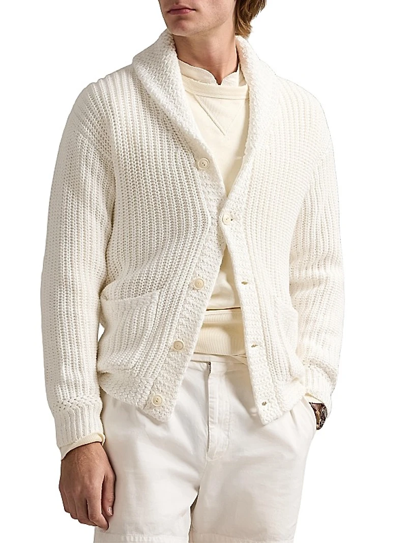 Linen-Cotton Shawl-Collar Cardigan