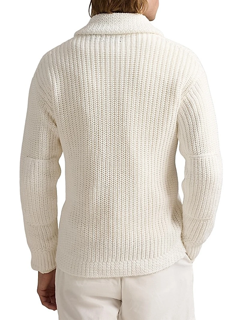 Linen-Cotton Shawl-Collar Cardigan