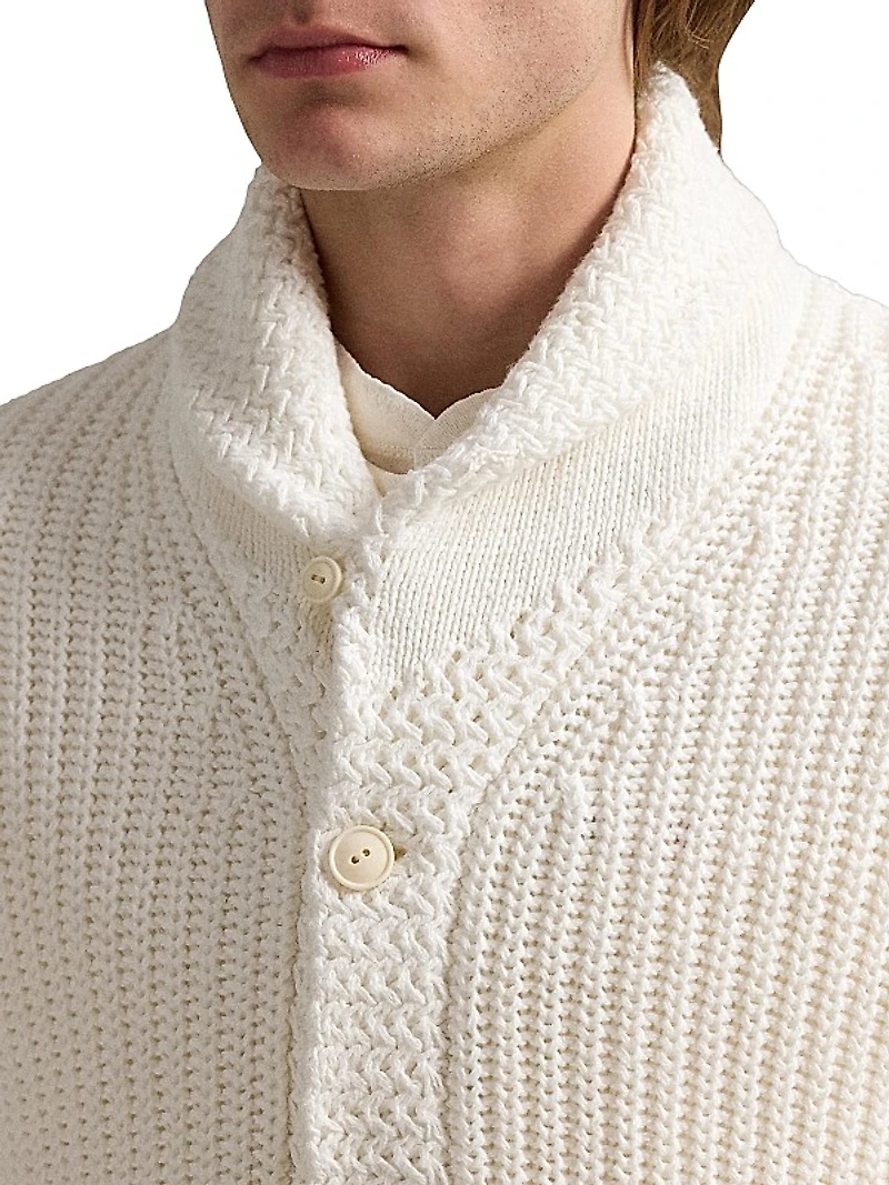 Linen-Cotton Shawl-Collar Cardigan