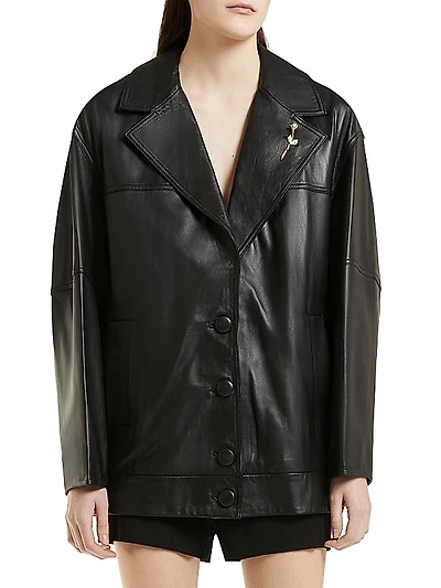 Emrata x Marella Leather Oversized Bomber Jacket