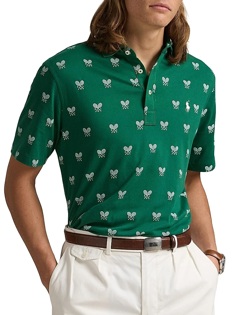 Classic-Fit Racquet-Print Polo Shirt