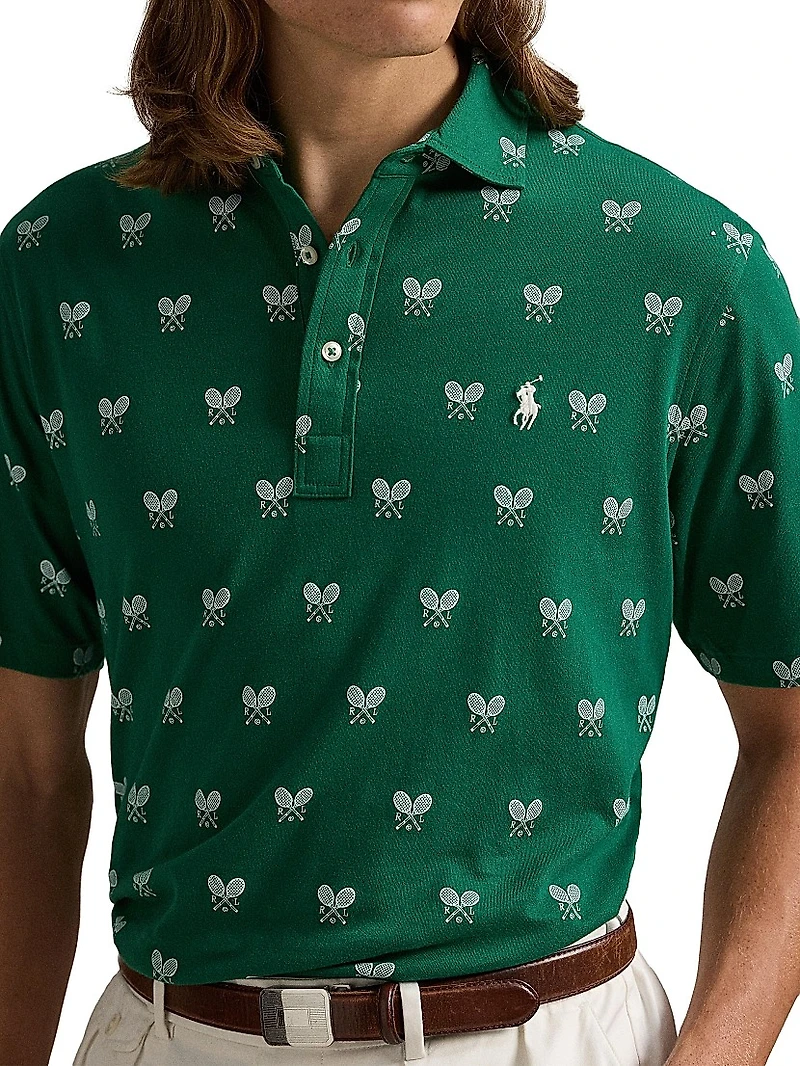 Classic-Fit Racquet-Print Polo Shirt
