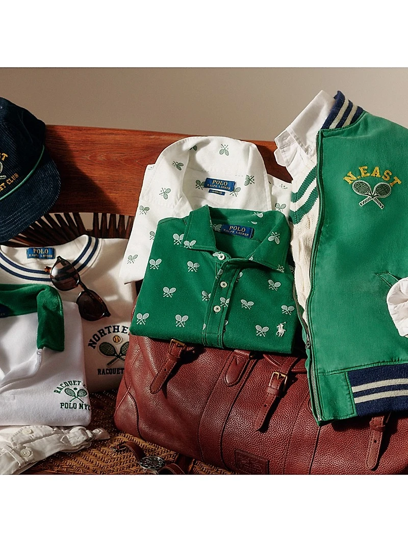 Classic-Fit Racquet-Print Polo Shirt