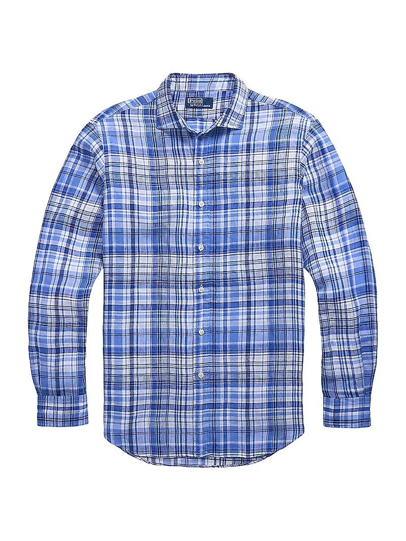 Classic-Fit Plaid Linen Shirt