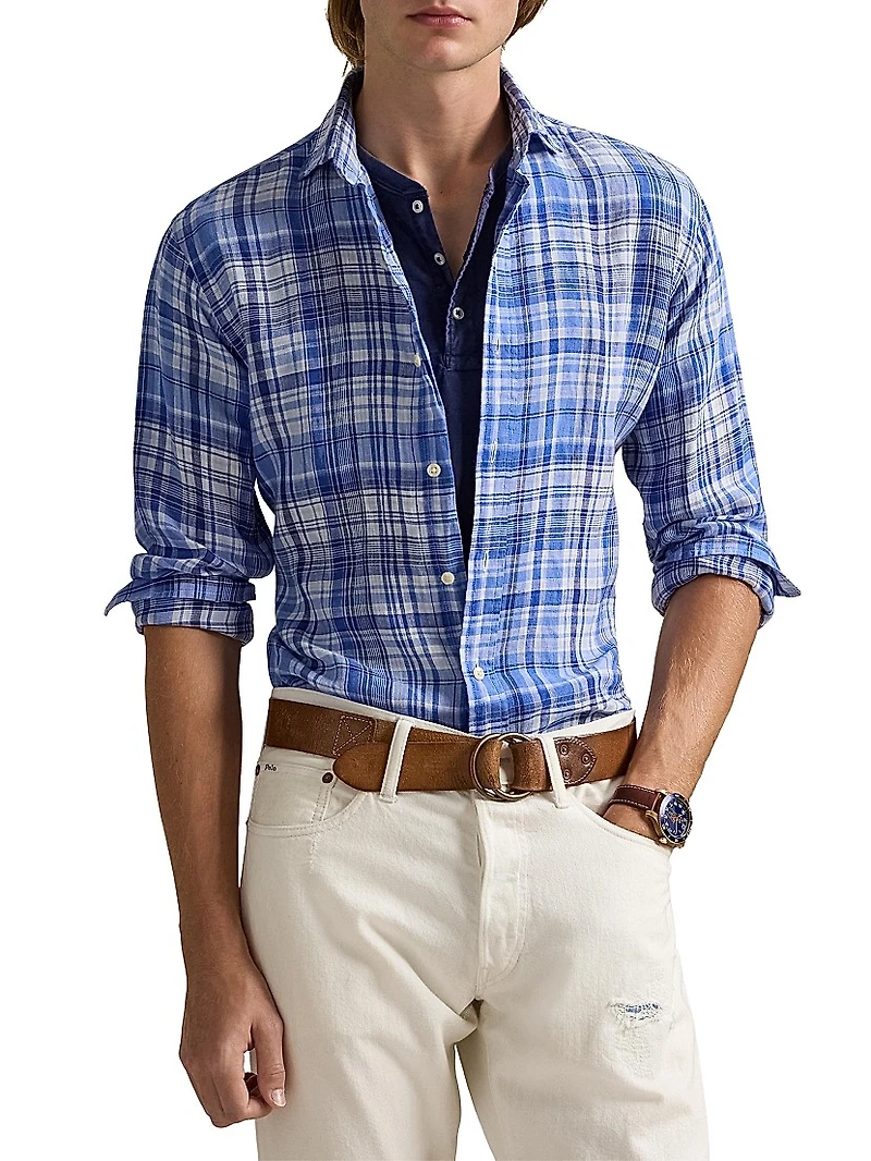 Classic-Fit Plaid Linen Shirt