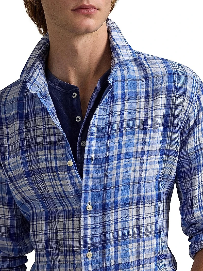 Classic-Fit Plaid Linen Shirt