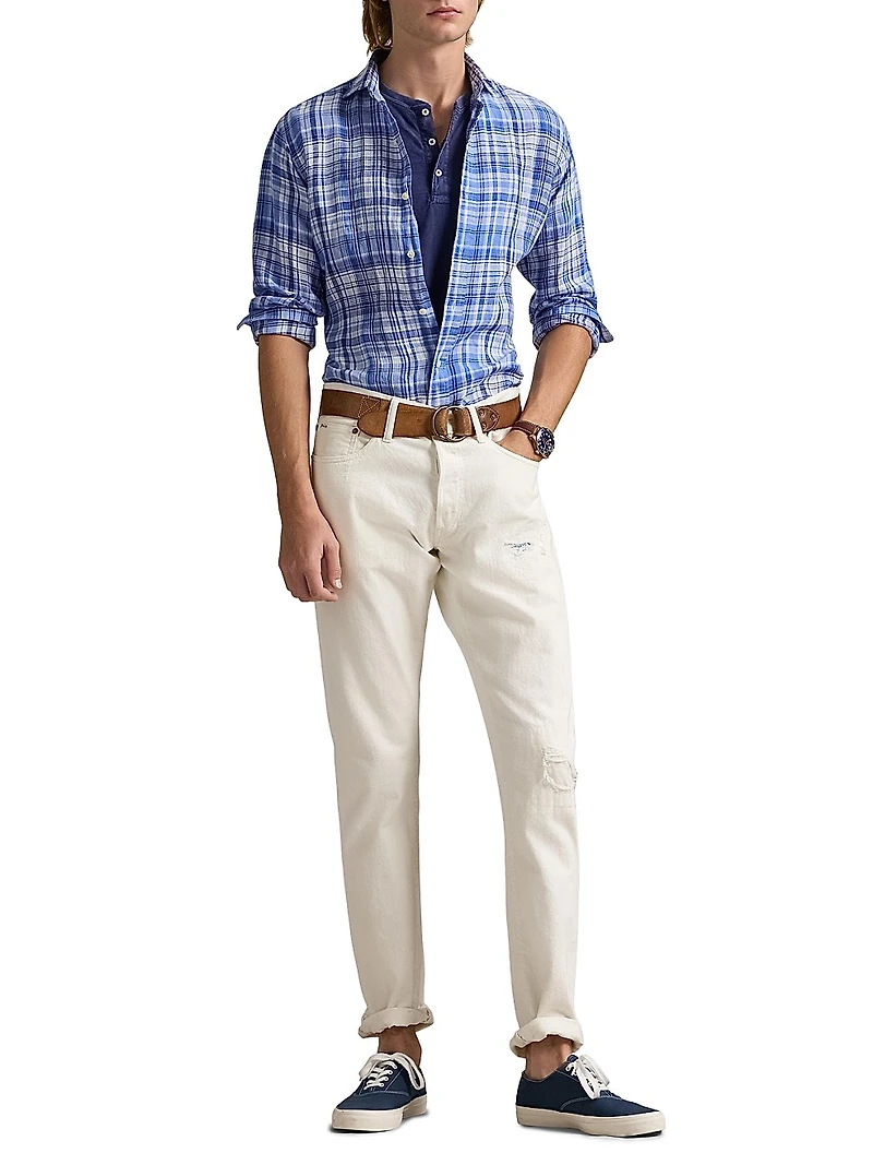 Classic-Fit Plaid Linen Shirt