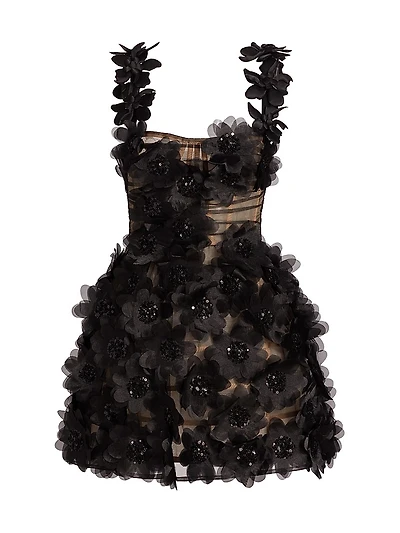 Rosalie Noir Appliqué Minidress