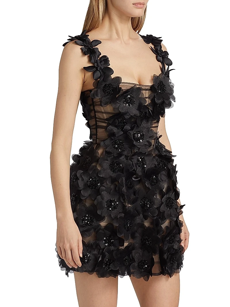Rosalie Noir Appliqué Minidress