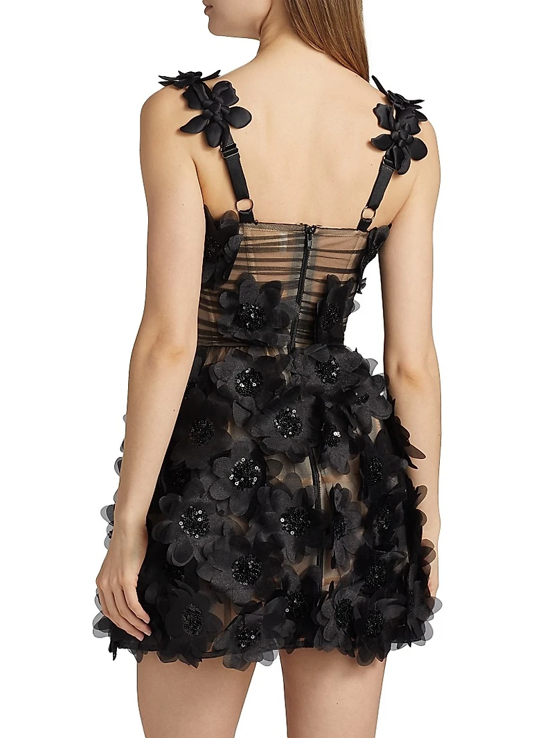 Rosalie Noir Appliqué Minidress