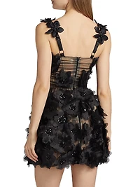 Rosalie Noir Appliqué Minidress