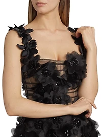 Rosalie Noir Appliqué Minidress